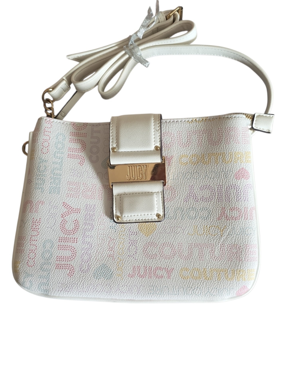 Juicy Couture White Crossbody Bag with Pastel Logo Print